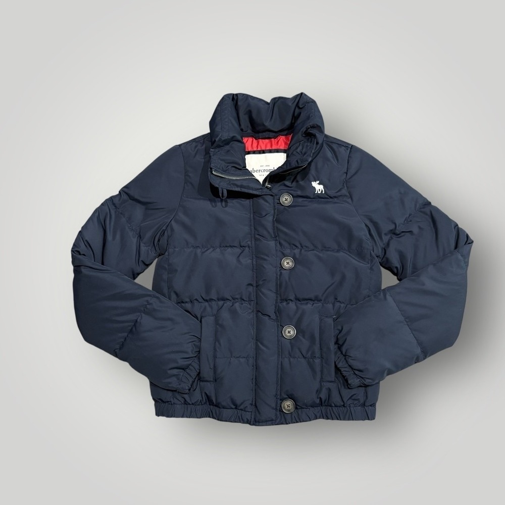 Abercrombie Jacket Teens XL Blue Downโ Puffer Button Front Elastic Hem Logo